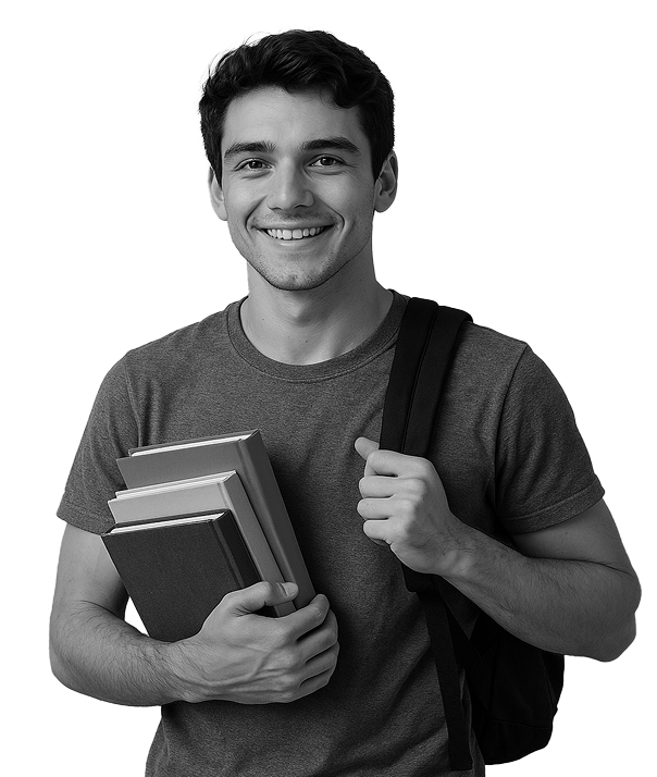 Jovem missionário sorrindo com mochila